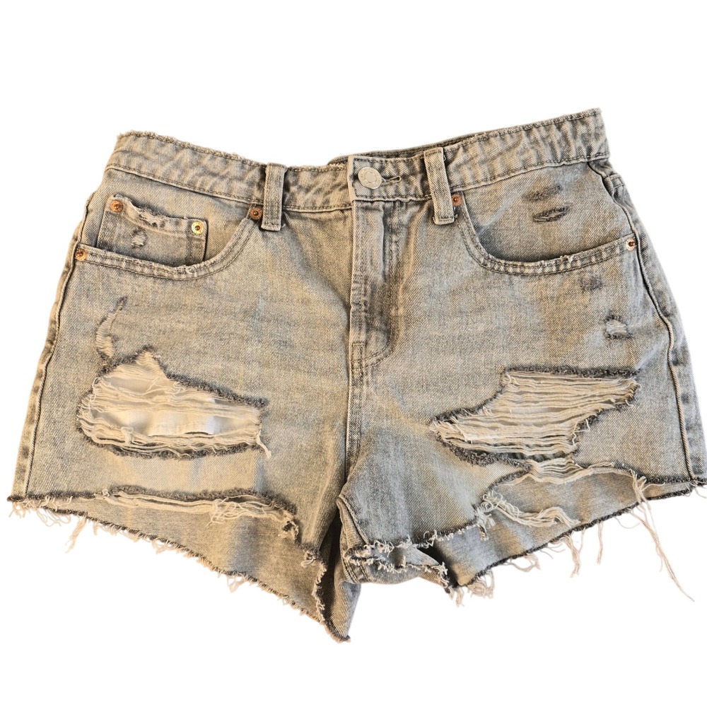 Palo Retail Grey Distressed Denim Shorts High Rise Raw Hem Style 20-667 Size 30W